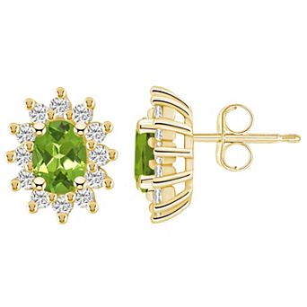 Alyson Layne 14k Gold Oval Peridot 3/4 Carat T.W. Diamond Halo Stud Earrings
