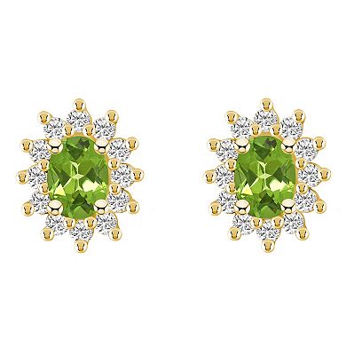 Alyson Layne 14k Gold Oval Peridot 3/4 Carat T.W. Diamond Halo Stud Earrings