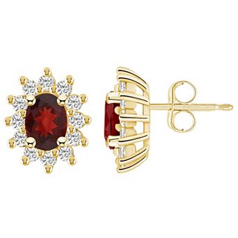 Alyson Layne 14k Gold Oval Garnet 3/4 Carat T.W. Diamond Halo Stud Earrings