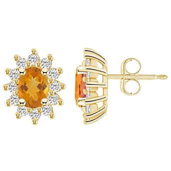 Alyson Layne 14k Gold Oval Citrine 3/4 Carat T.W. Diamond Halo Stud Earrings
