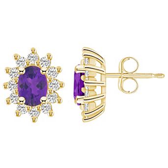 Alyson Layne 14k Gold Oval Amethyst 3/4 Carat T.W. Diamond Halo Stud Earrings