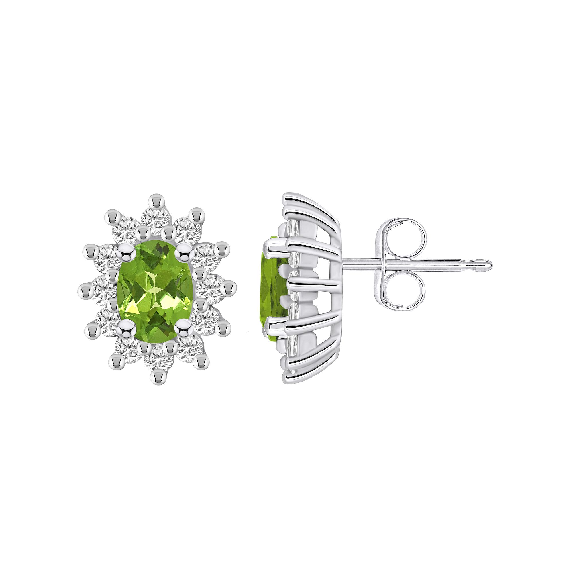 Alyson Layne 14k White Gold Oval Peridot 3/4 Carat T.W. Diamond Halo Stud E