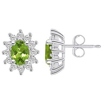 Alyson Layne 14k White Gold Oval Peridot 3/4 Carat T.W. Diamond Halo Stud Earrings
