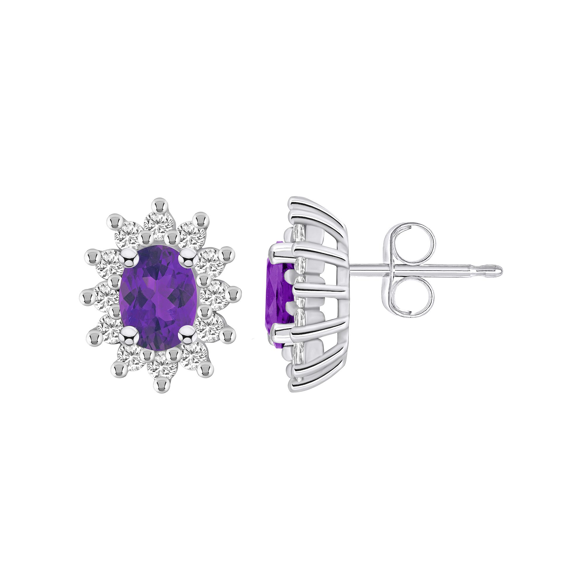 Alyson Layne 14k White Gold Oval Amethyst 3/4 Carat T.W. Diamond Halo Stud 