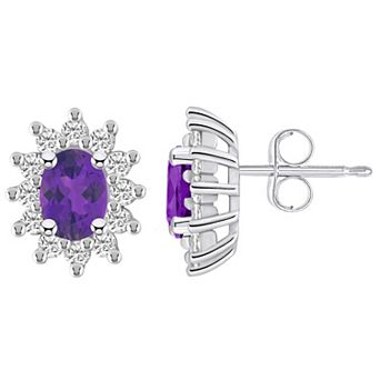 Alyson Layne 14k White Gold Oval Amethyst 3/4 Carat T.W. Diamond Halo Stud Earrings