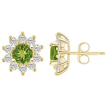 Alyson Layne 14k Gold Round Peridot 1 1/5 Carat T.W. Diamond Halo Stud Earrings