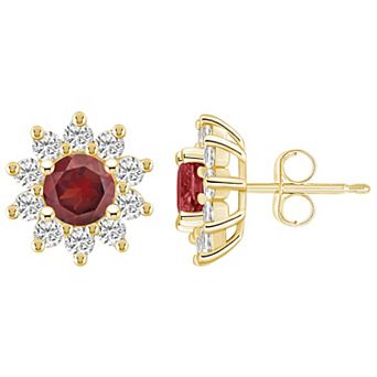 Alyson Layne 14k Gold Round Garnet 1 1/5 Carat T.W. Diamond Halo Stud Earrings