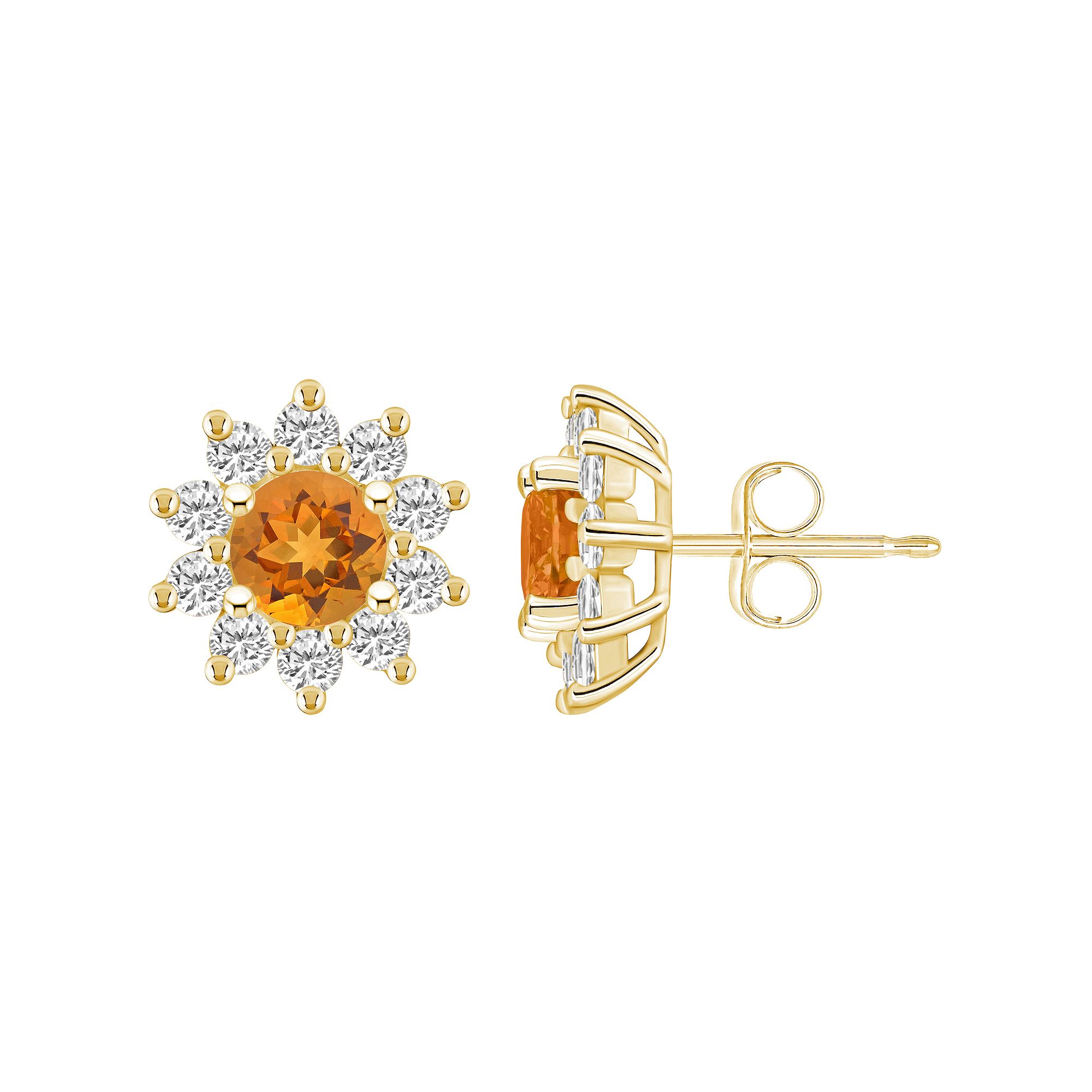Alyson Layne 14k Gold Round Citrine 1 1/5 Carat T.W. Diamond Halo Stud Earr