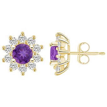 Alyson Layne 14k Gold Round Amethyst 1 1/5 Carat T.W. Diamond Halo Stud Earrings