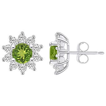 Alyson Layne 14k White Gold Round Peridot 1 1/5 Carat T.W. Diamond Halo Stud Earrings