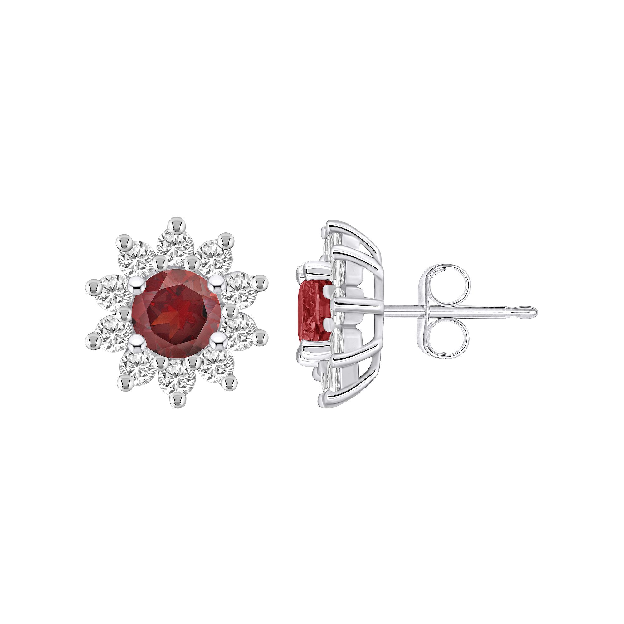 Alyson Layne 14k White Gold Round Garnet 1 1/5 Carat T.W. Diamond Halo Stud