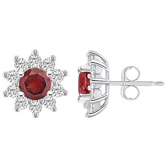 Alyson Layne 14k White Gold Round Garnet 1 1/5 Carat T.W. Diamond Halo Stud Earrings