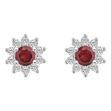 Alyson Layne 14k White Gold Round Garnet 1 1/5 Carat T.W. Diamond Halo Stud Earrings