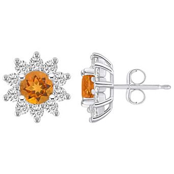 Alyson Layne 14k White Gold Round Citrine 1 1/5 Carat T.W. Diamond Halo Stud Earrings