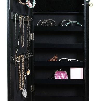 Prinz Black Frameless Jewelry Cabinet Mirror Floor Decor