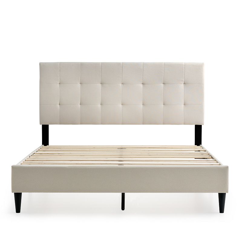 Lucid Dream Collection Square Tufted Upholstered Bed, White, Queen