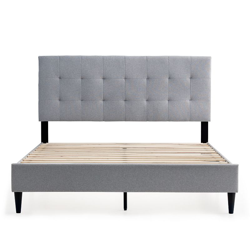 Lucid Dream Collection Square Tufted Upholstered Bed, Grey, Twin