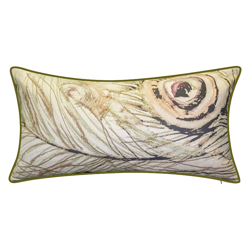 Edie@Home Watercolor Feather Throw Pillow, Beig/Green, 12X24