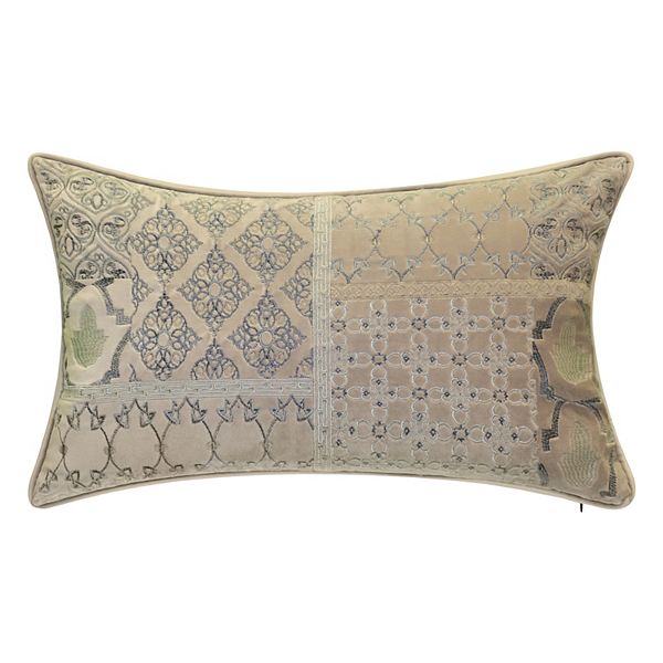 Edie@Home Velvet Patchwork Embroidered Lumbar Throw Pillow