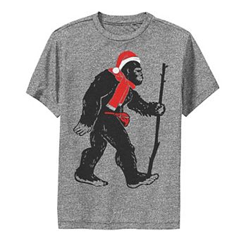 Boys 6-20 Bigfoot Walking Santa Hat Christmas Graphic Tee