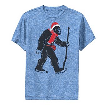 Boys 8-20 Bigfoot Walking Santa Hat Christmas Graphic Tee