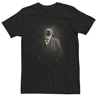 Big & Tall Cat In A Suit Antique Photograph Vintage Tee