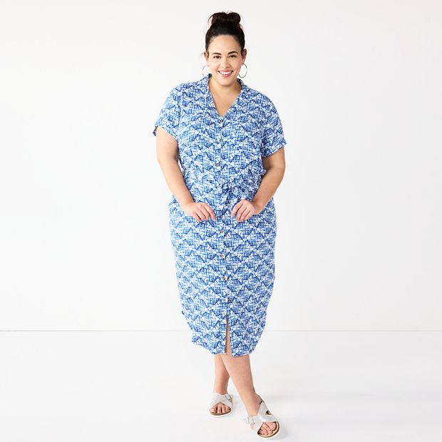 Plus Size Sonoma Goods For Life Button Front Midi Shirt Dress