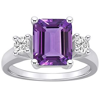 Alyson Layne 14k White Gold Emerald-Cut Amethyst & 1/3 Carat T.W. Diamond Ring