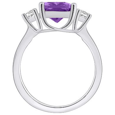 Alyson Layne 14k White Gold Emerald-Cut Amethyst & 1/3 Carat T.W. Diamond Ring