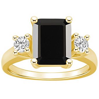 Alyson Layne 14k Gold Emerald-Cut Black Onyx & 1/3 Carat T.W. Diamond Ring