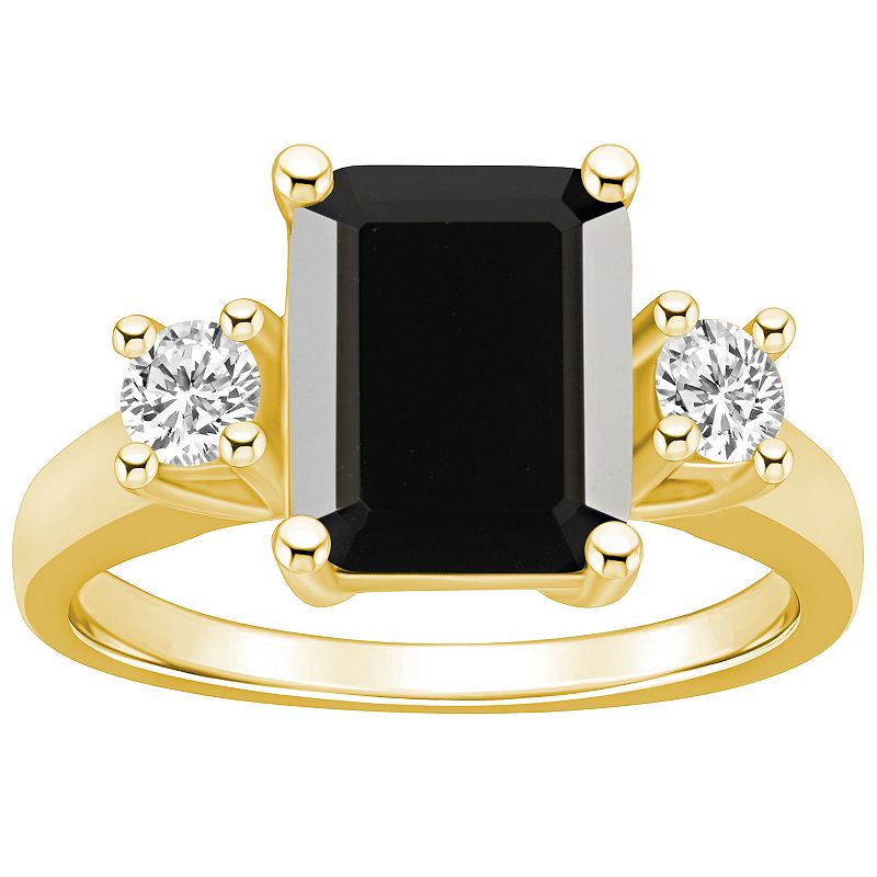 Alyson Layne 14k Gold Emerald-Cut Black Onyx & 1/3 Carat T.W. Diamond Ring,