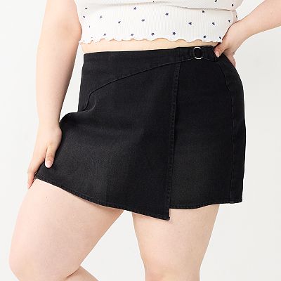 Juniors Plus Size SO Comfortable Faux Wrap Mini Skirt