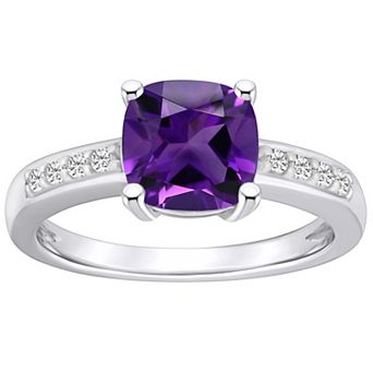 Alyson Layne 14k White Gold Cushion Amethyst & 1/8 Carat T.W. Diamond Ring