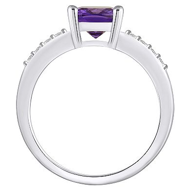 Alyson Layne 14k White Gold Cushion Amethyst & 1/8 Carat T.W. Diamond Ring