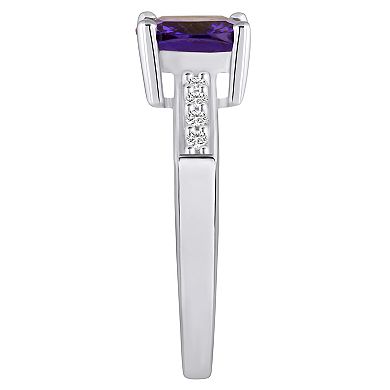 Alyson Layne 14k White Gold Cushion Amethyst & 1/8 Carat T.W. Diamond Ring