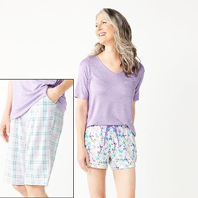 Women s Croft Barrow 3 Piece Pajama Top Pajama Shorts Pajama Skimmers Sleep Set