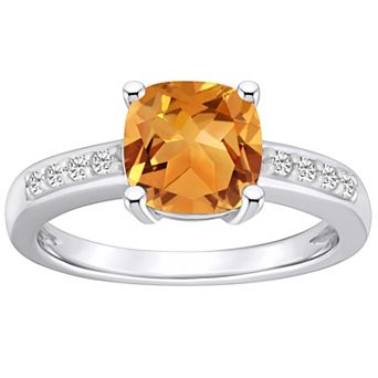 Alyson Layne 14k White Gold Cushion Cut Citine & 1/8 Carat T.W. Diamond Ring