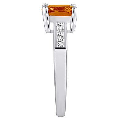 Alyson Layne 14k White Gold Cushion Cut Citine & 1/8 Carat T.W. Diamond Ring