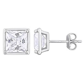 Stella Grace Sterling Silver Lab-Created White Sapphire Square Stud Earrings