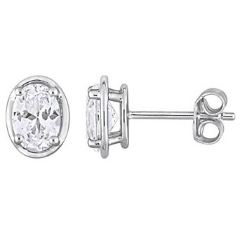 Stella Grace Sterling Silver Lab-Created White Sapphire Oval Stud Earrings