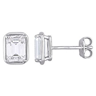 Stella Grace Sterling Silver Lab-Created White Sapphire Emerald-Shape Stud Earrings