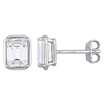Stella Grace Sterling Silver Lab-Created White Sapphire Emerald-Shape Stud Earrings