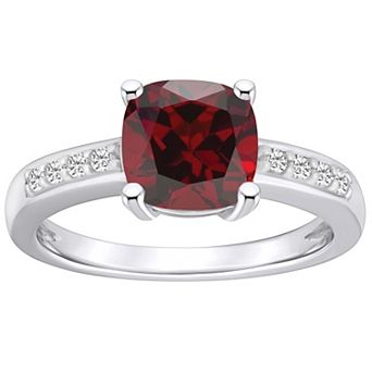 Alyson Layne 14k White Gold Cushion Garnet & 1/8 Carat T.W. Diamond Ring