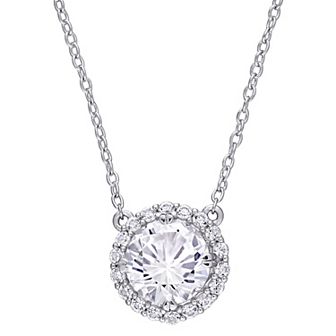 Stella Grace Sterling Silver Lab-Created White Sapphire Halo Pendant Necklace