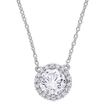 Stella Grace Sterling Silver Lab-Created White Sapphire Halo Pendant Necklace