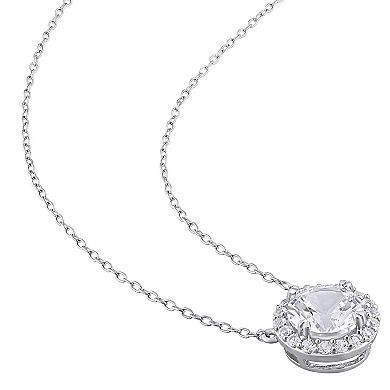 Stella Grace Sterling Silver Lab-Created White Sapphire Halo Pendant Necklace