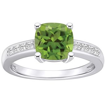 Alyson Layne 14k White Gold Cushion Peridot & 1/8 Carat T.W. Diamond Ring