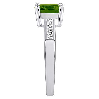 Alyson Layne 14k White Gold Cushion Peridot & 1/8 Carat T.W. Diamond Ring