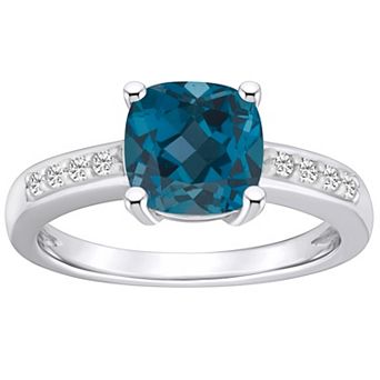 Alyson Layne 14k White Gold Cushion London Blue Topaz & 1/8 Carat T.W. Diamond Ring