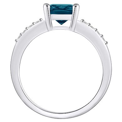 Alyson Layne 14k White Gold Cushion London Blue Topaz & 1/8 Carat T.W. Diamond Ring